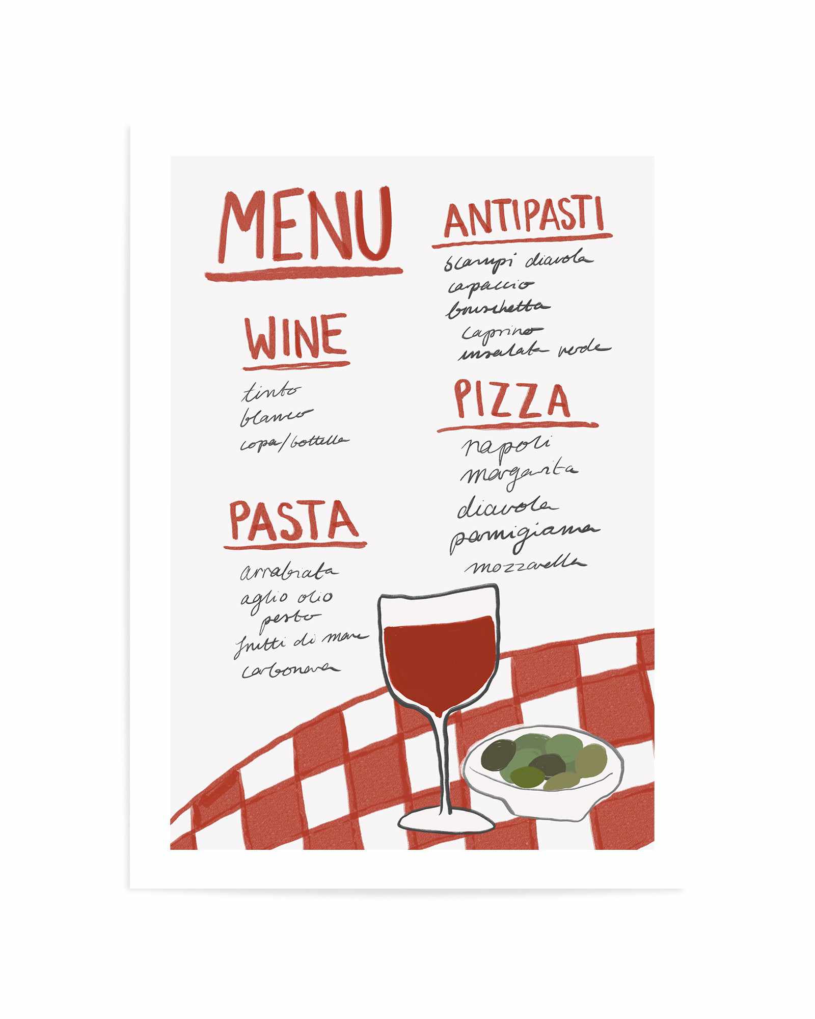 Italian Menu By Athene Fritsch | Art Print