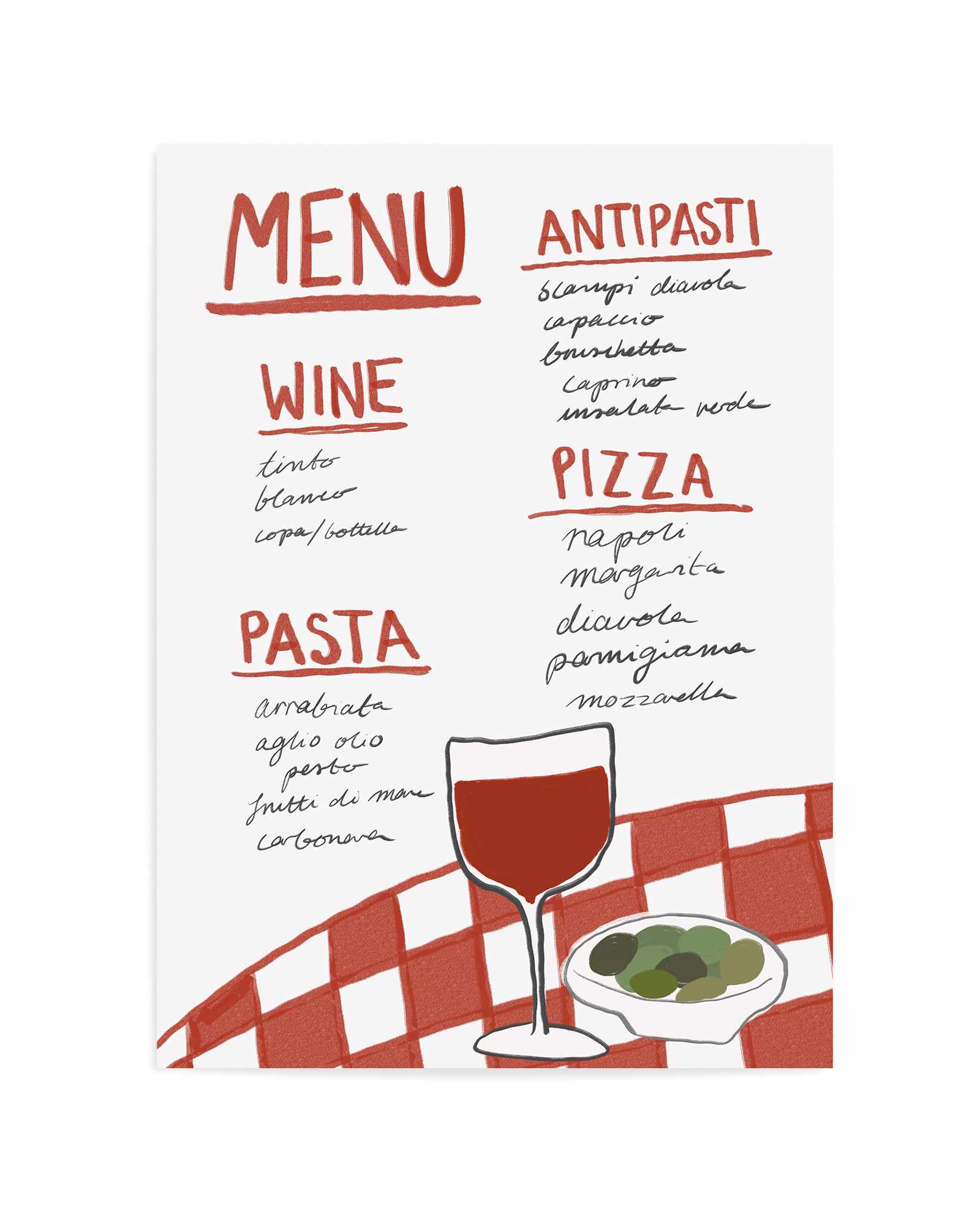 Italian Menu By Athene Fritsch | Art Print