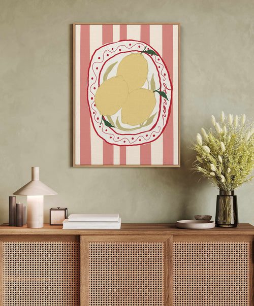 Italy Lemon soft pink By A.M  | Framed Canvas Art Print