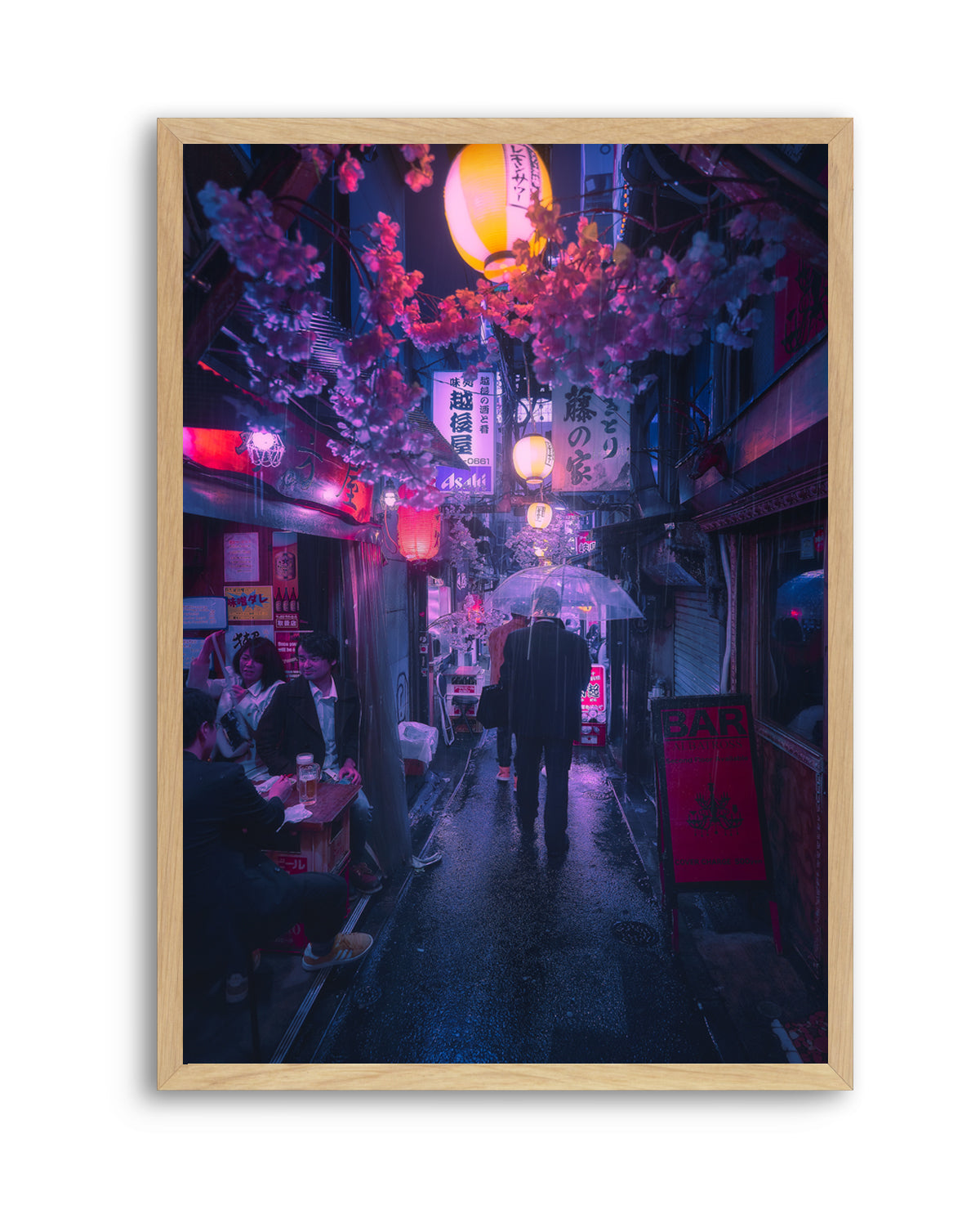 Japanese Alley Night Rain by Javier De La | Art Print
