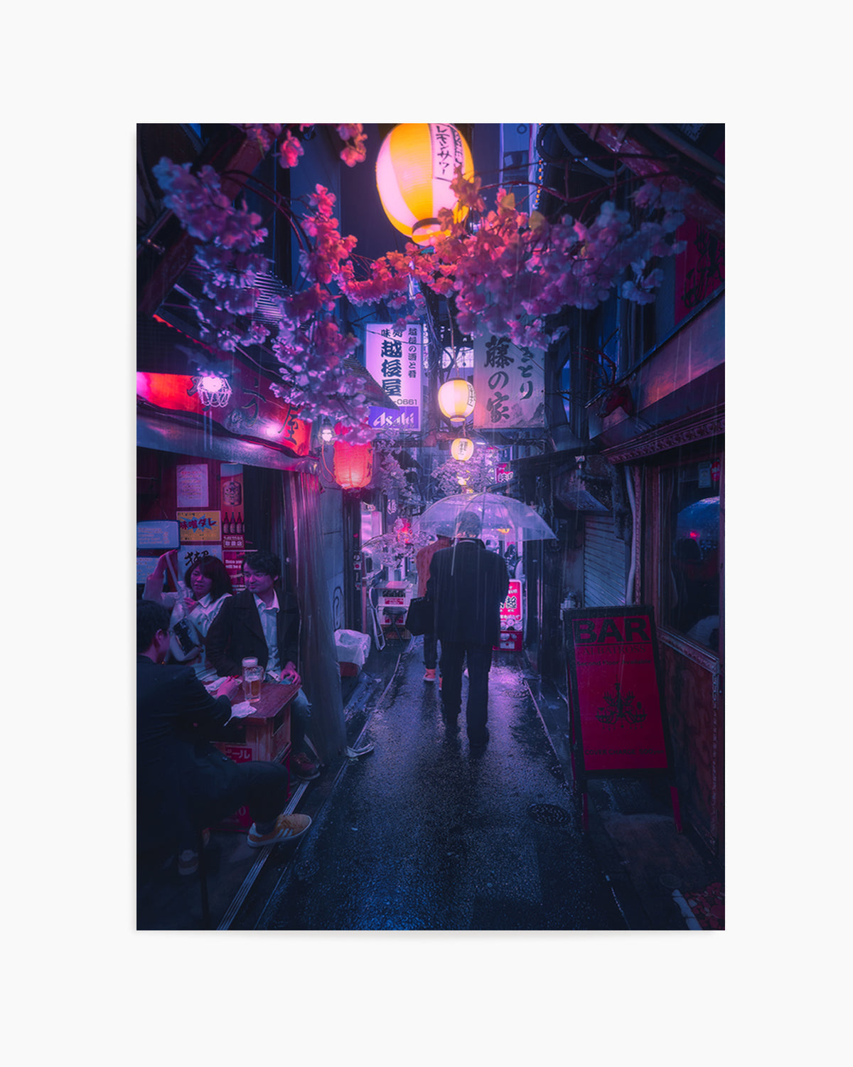 Japanese Alley Night Rain by Javier De La | Art Print