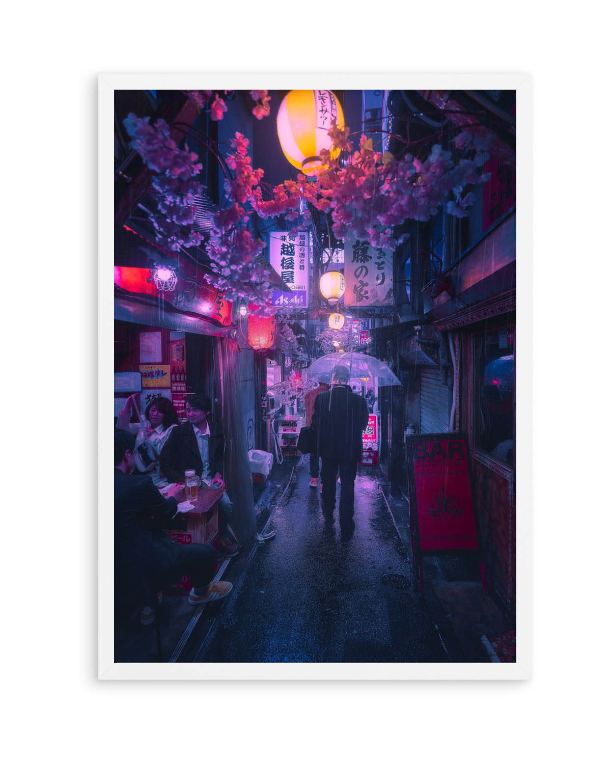 Japanese Alley Night Rain by Javier De La | Art Print