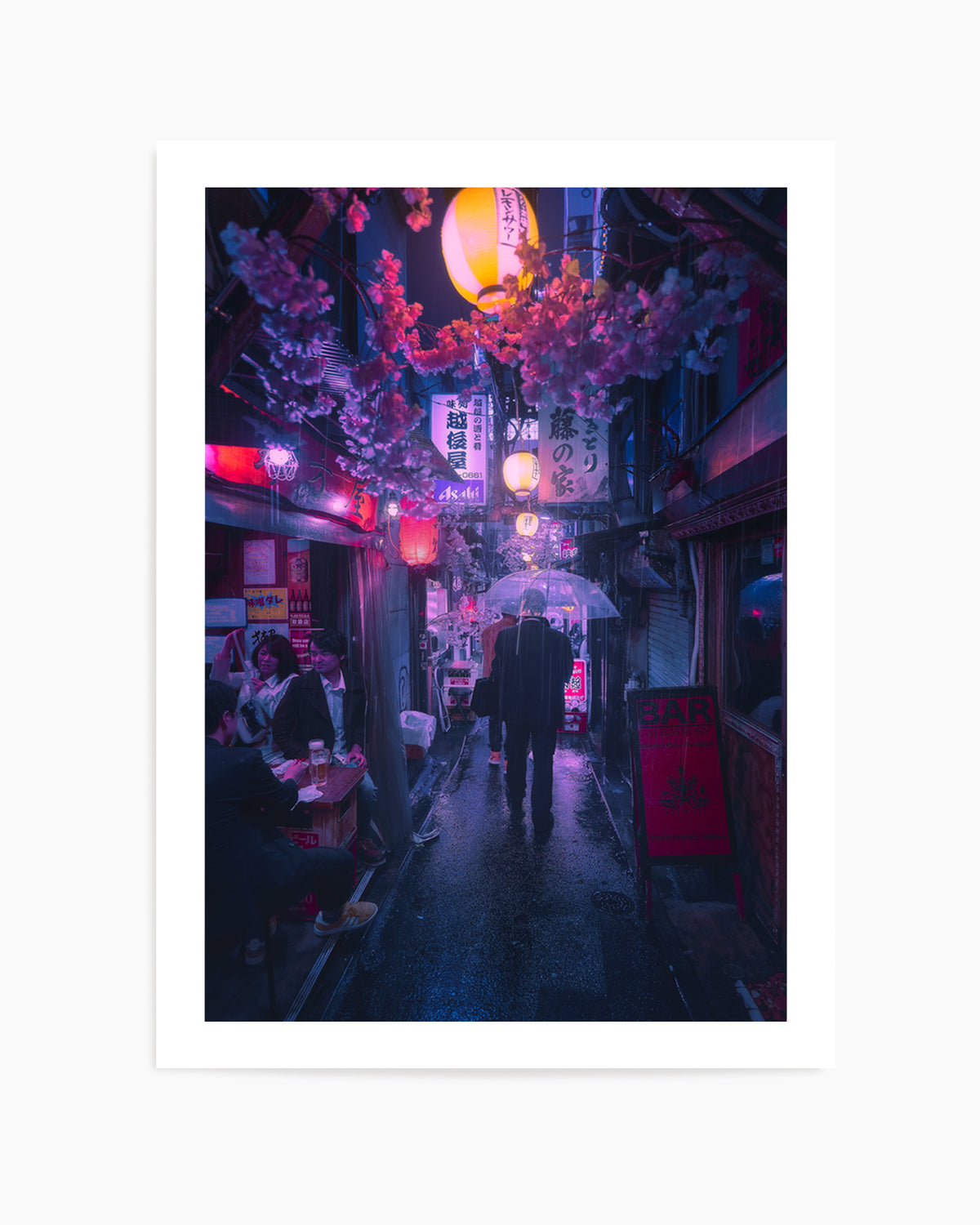 Japanese Alley Night Rain by Javier De La | Art Print