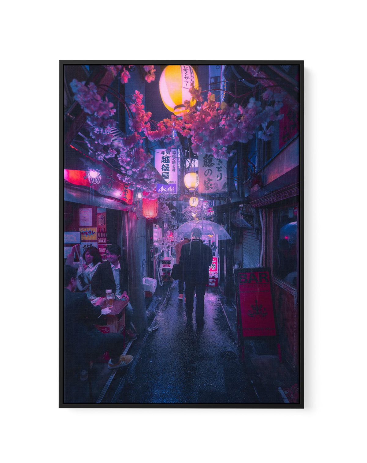 Japanese Alley Night Rain by Javier De La | Framed Canvas Art Print