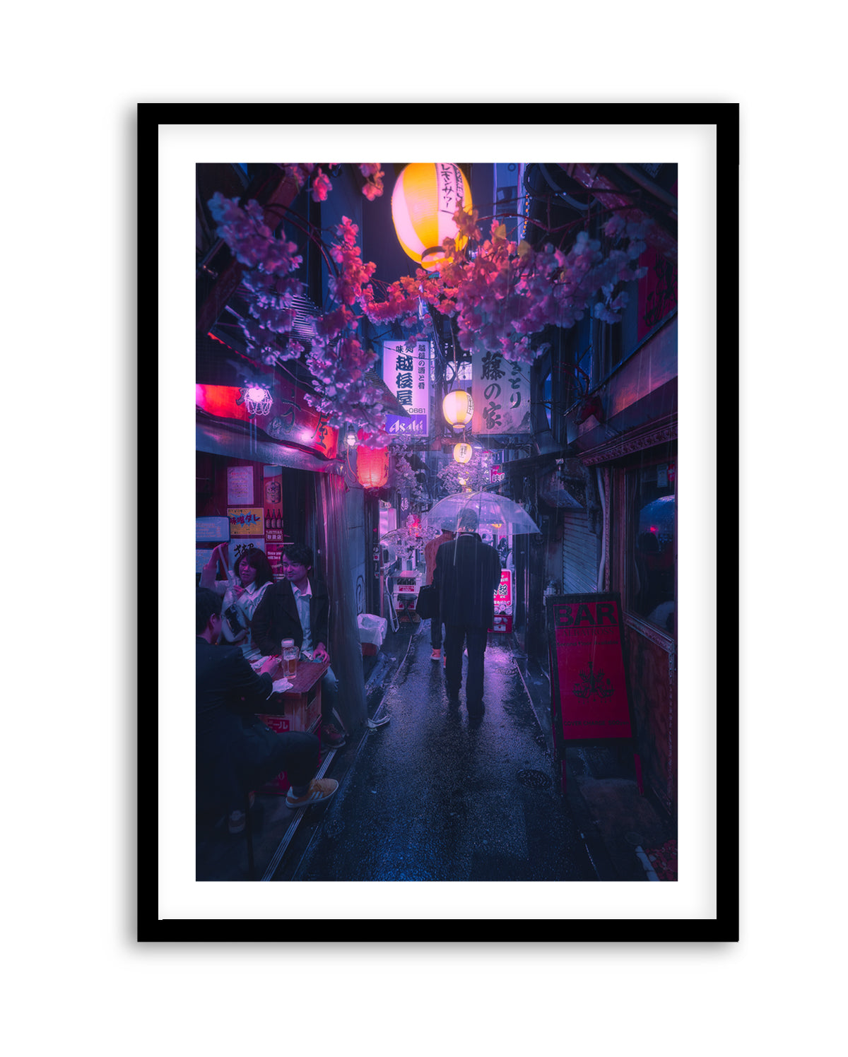 Japanese Alley Night Rain by Javier De La | Art Print