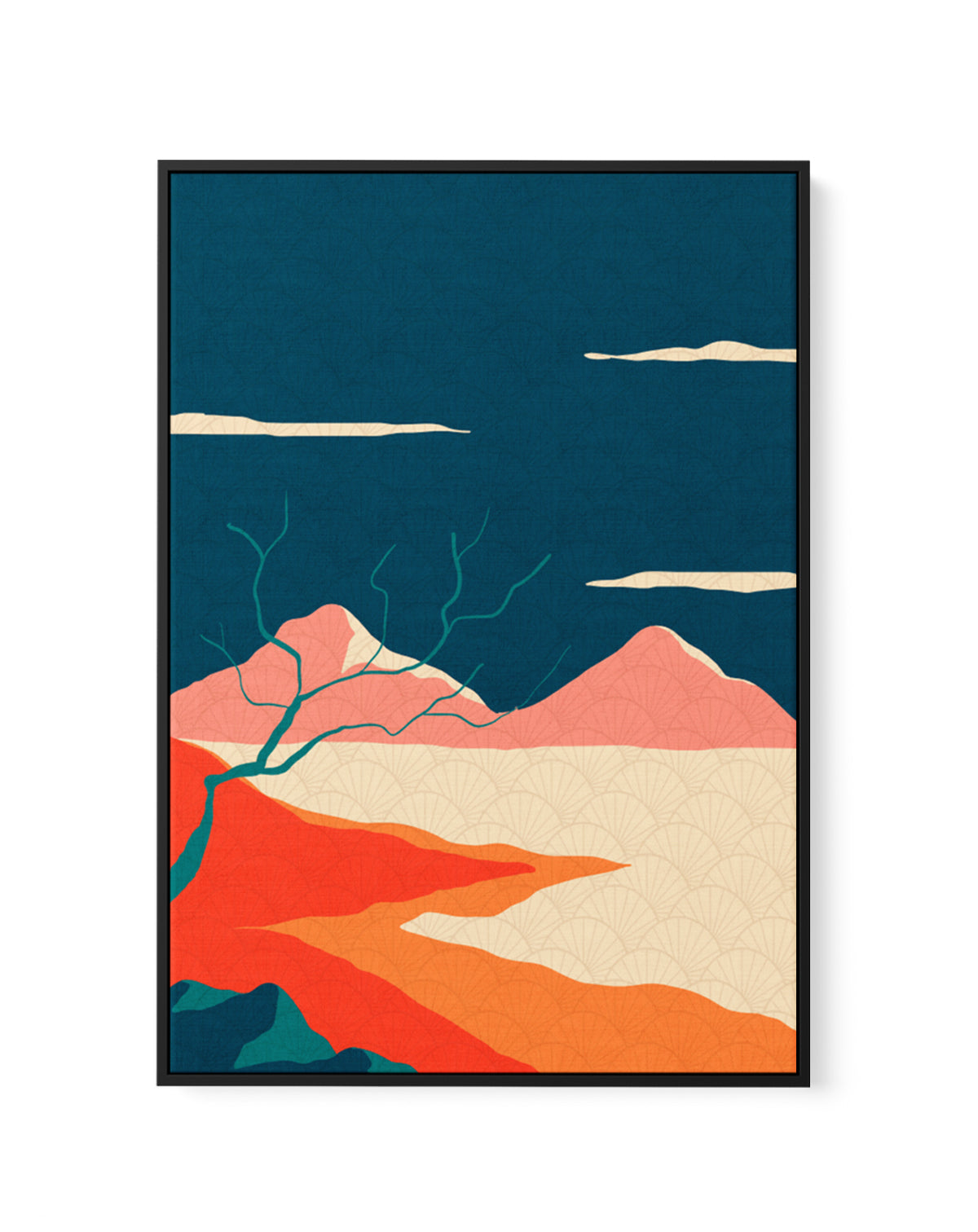 Japanese Mountain Landscape by Fadil Roze | Framed Canvas Art Print