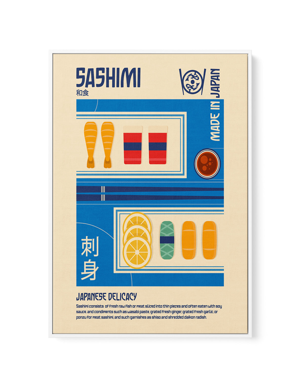 Japanese Sashimi Delicacy by Retrodome | Framed Canvas Art Print