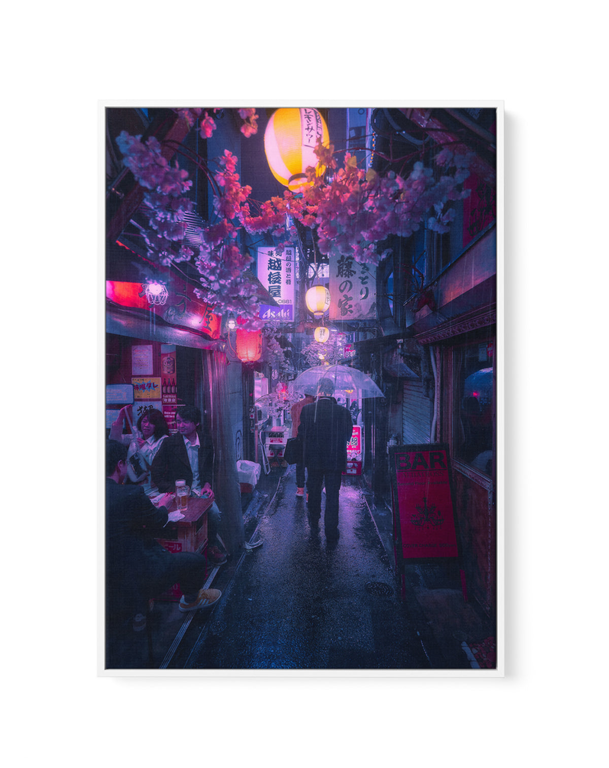 Japanese Alley Night Rain by Javier De La | Framed Canvas Art Print