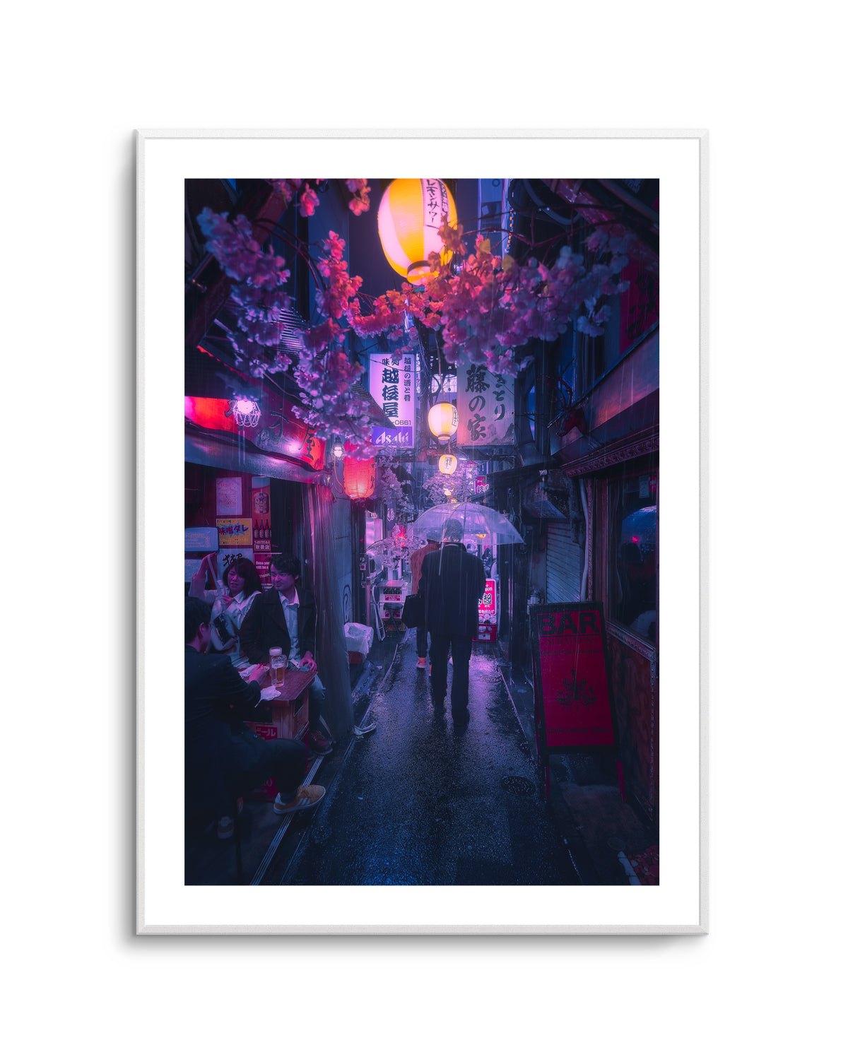 Japanese Alley Night Rain by Javier De La | Art Print