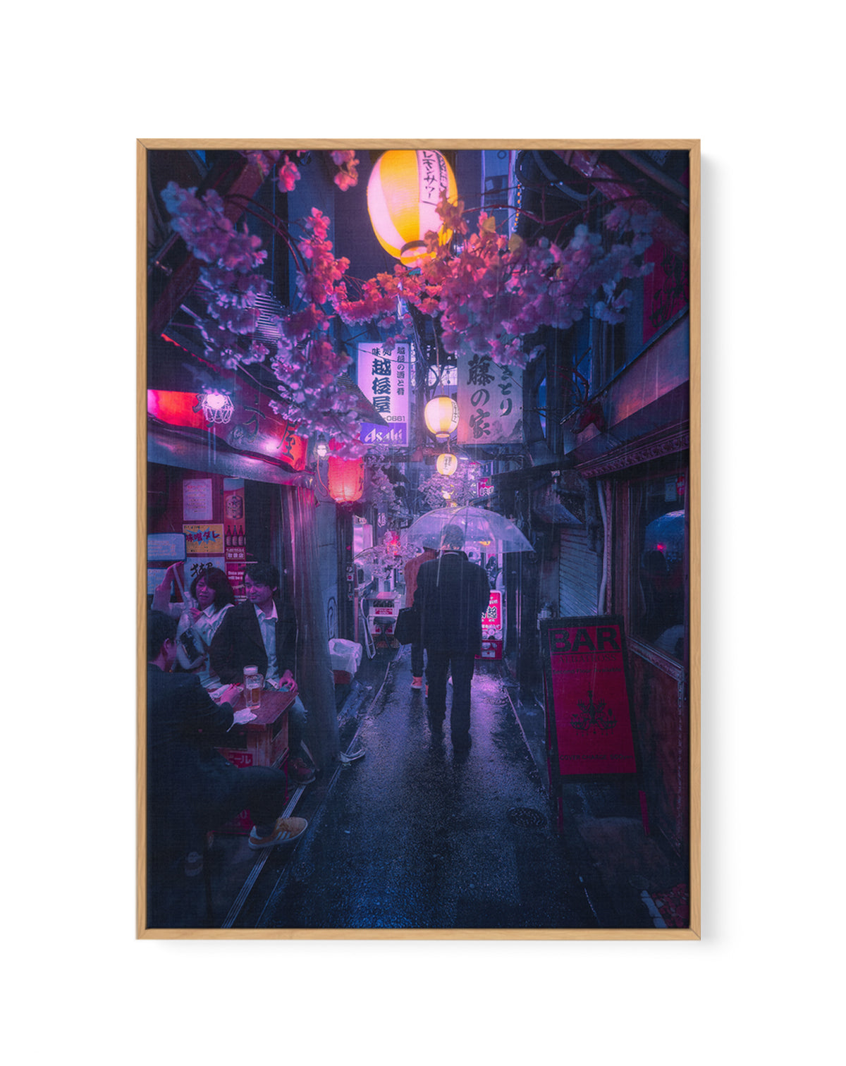 Japanese Alley Night Rain by Javier De La | Framed Canvas Art Print