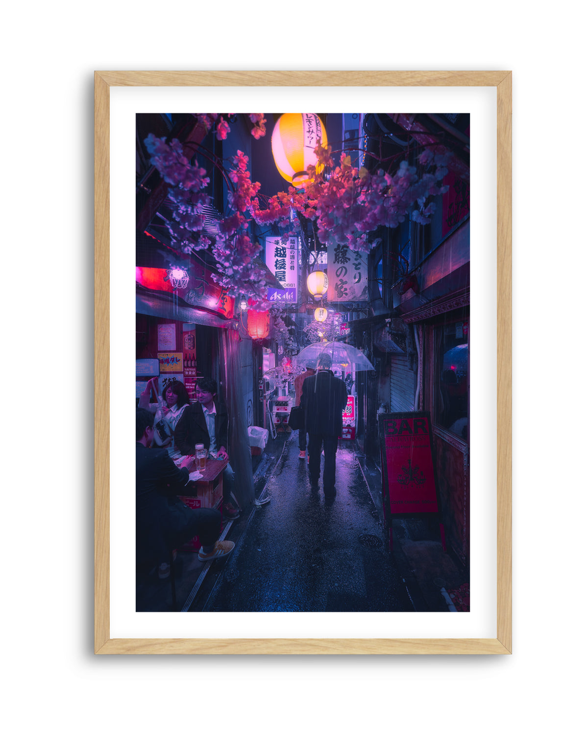 Japanese Alley Night Rain by Javier De La | Art Print