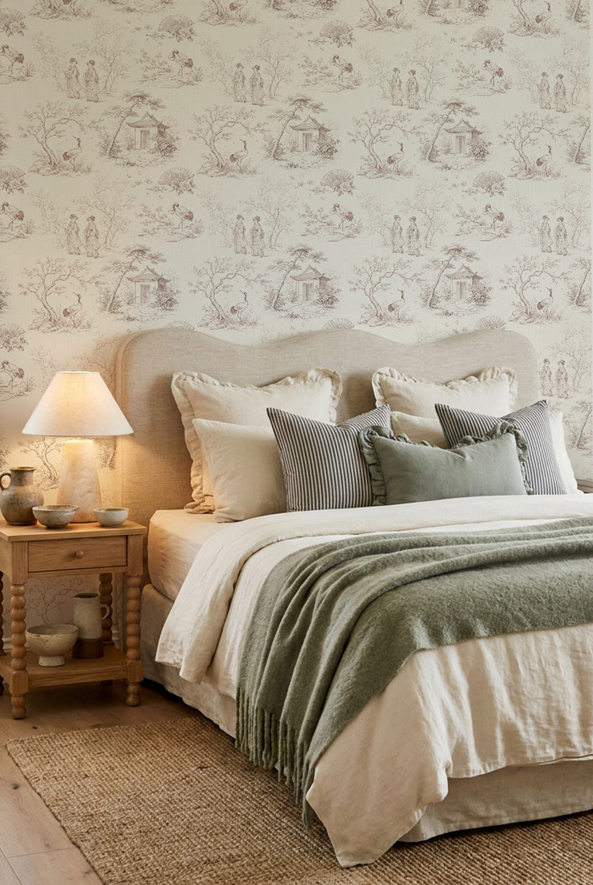 Japanese Gardens Toile de Jouy Wallpaper