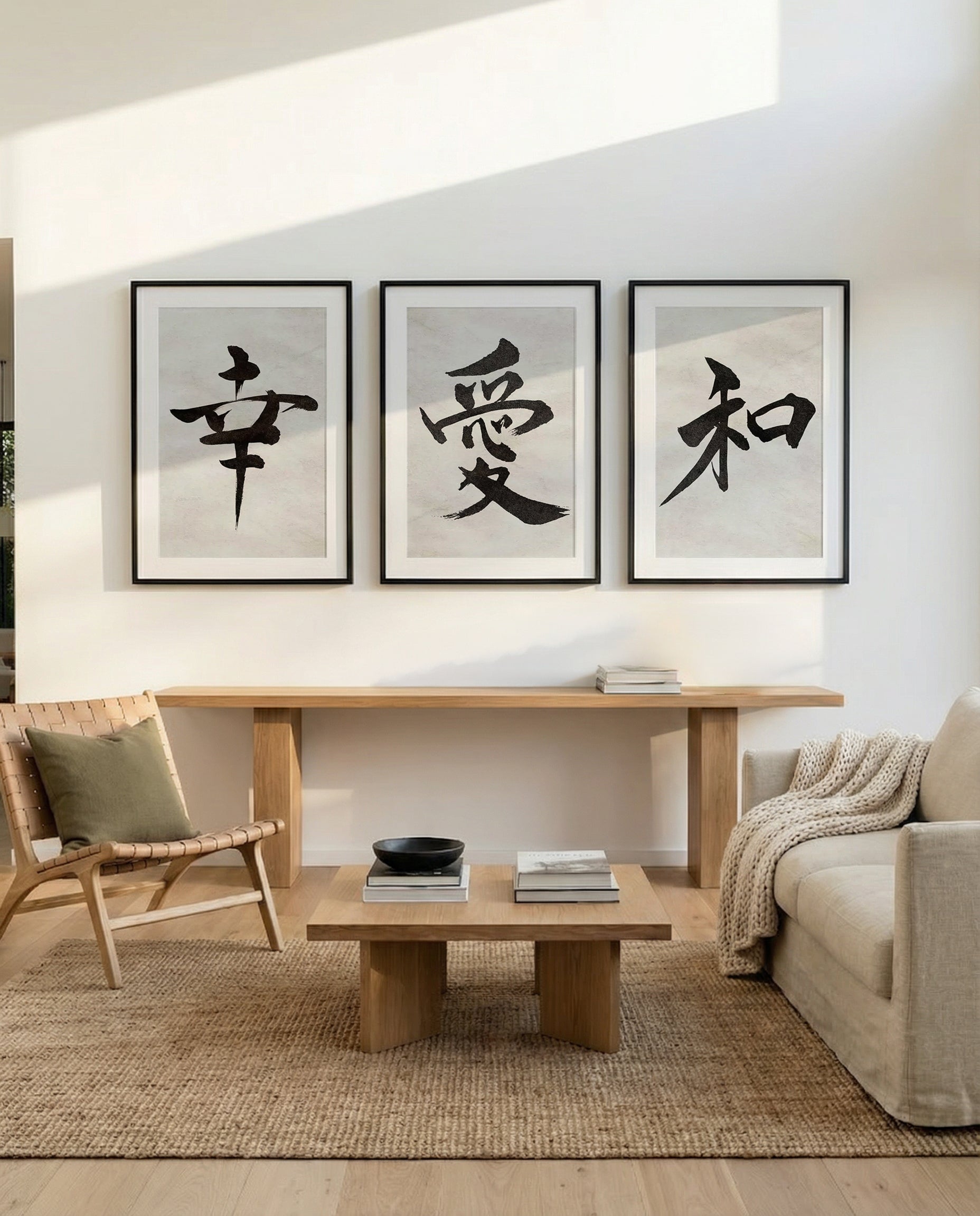 Japanese Calligraphy Happiness, Love & Peace | 3 Piece Wall Art Set