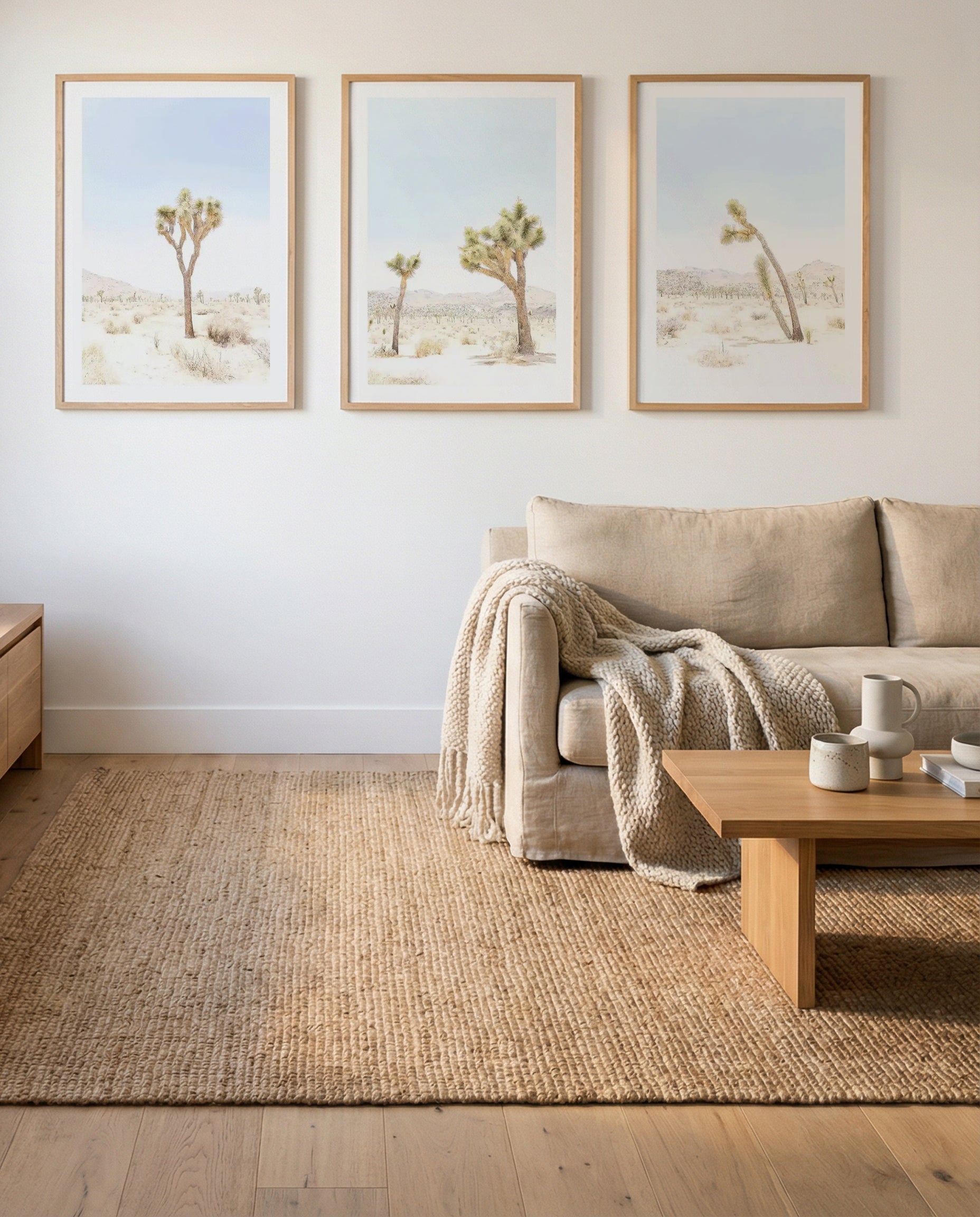 Joshua Tree I, II & III | 3 Piece Wall Art Set in Brown art print oak frame with white border