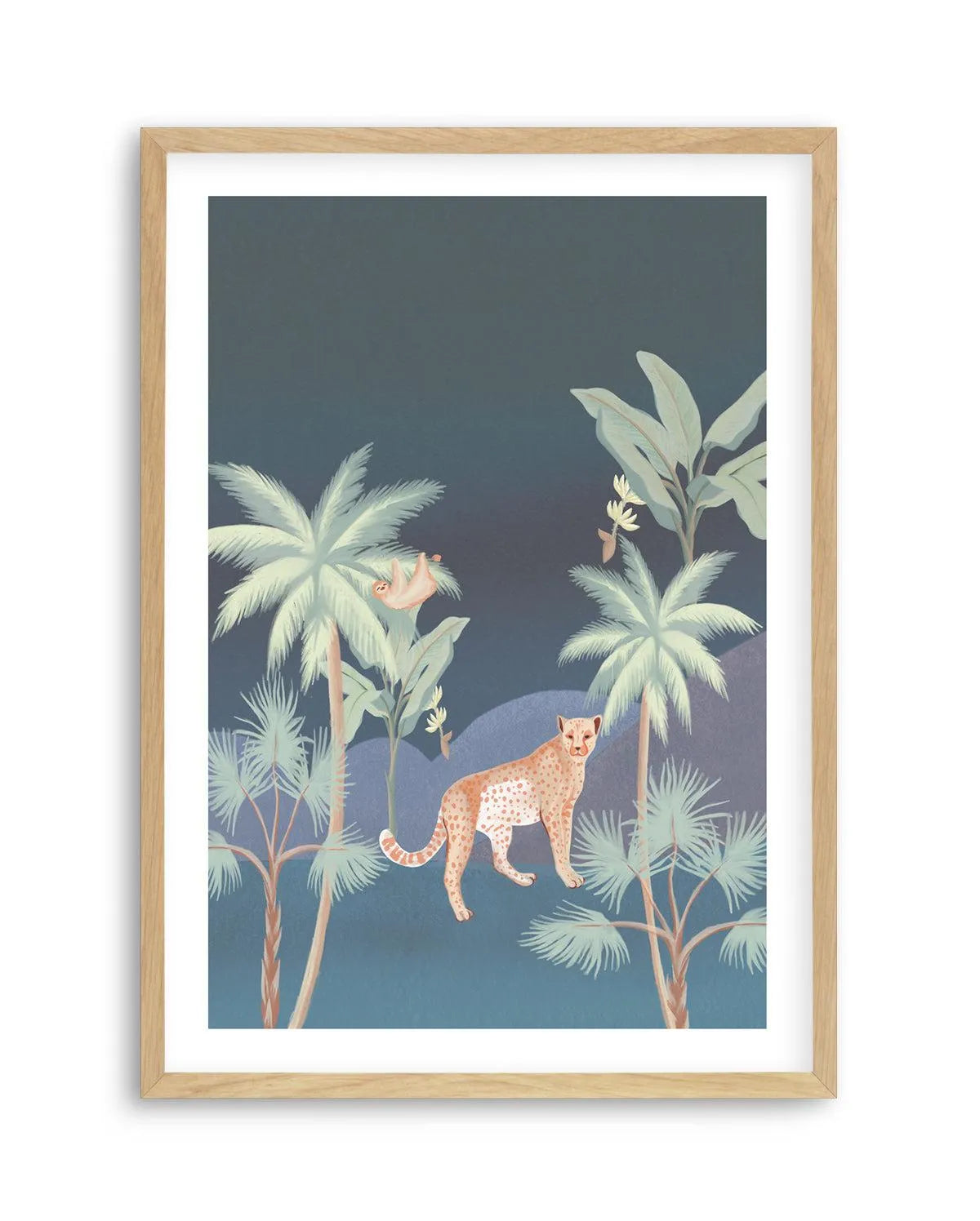 Jungle Cheetah in Midnight Art Print-PRINT-Olive et Oriel-Olive et Oriel-A5 | 5.8" x 8.3" | 14.8 x 21cm-Oak-With White Border-Buy-Australian-Art-Prints-Online-with-Olive-et-Oriel-Your-Artwork-Specialists-Austrailia-Decorate-With-Coastal-Photo-Wall-Art-Prints-From-Our-Beach-House-Artwork-Collection-Fine-Poster-and-Framed-Artwork
