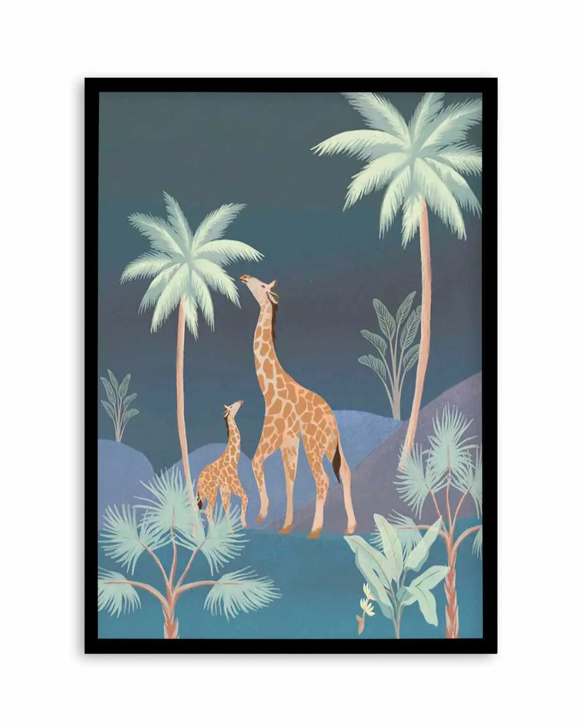 Jungle Giraffes in Midnight Art Print from Olive et Oriel where you can shop wallpaper and artworks online