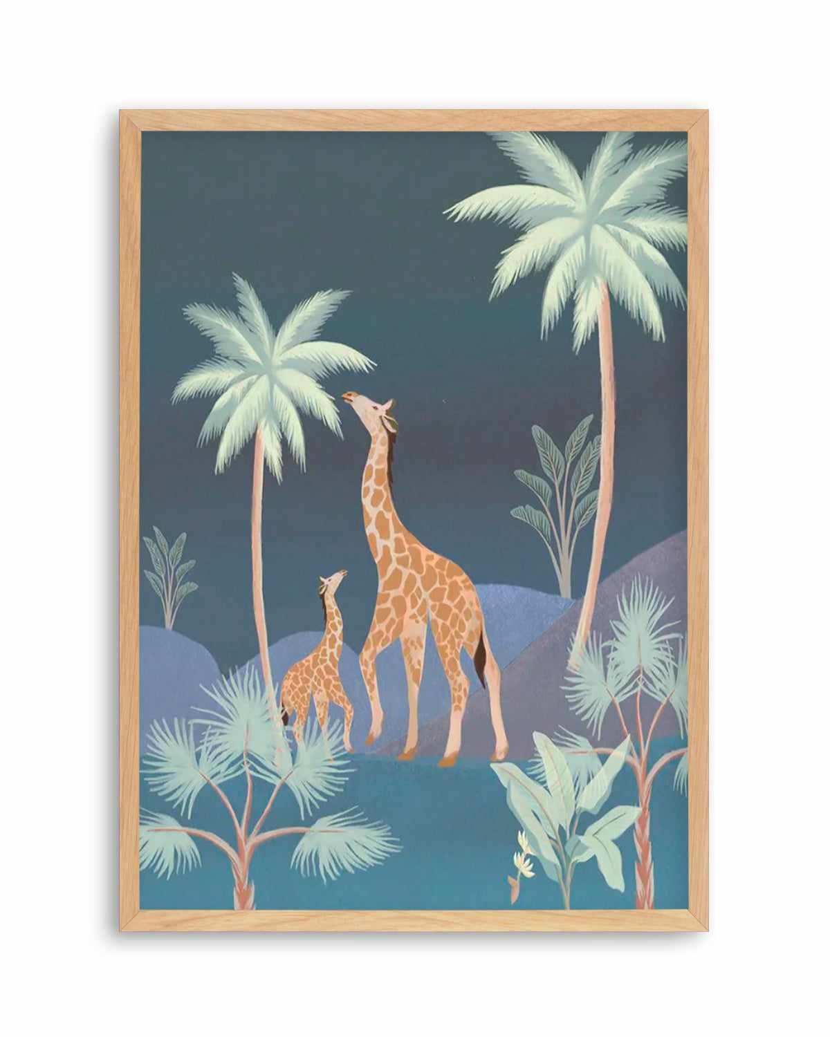 Jungle Giraffes in Midnight Art Print