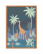 Jungle Giraffes in Midnight Art Print