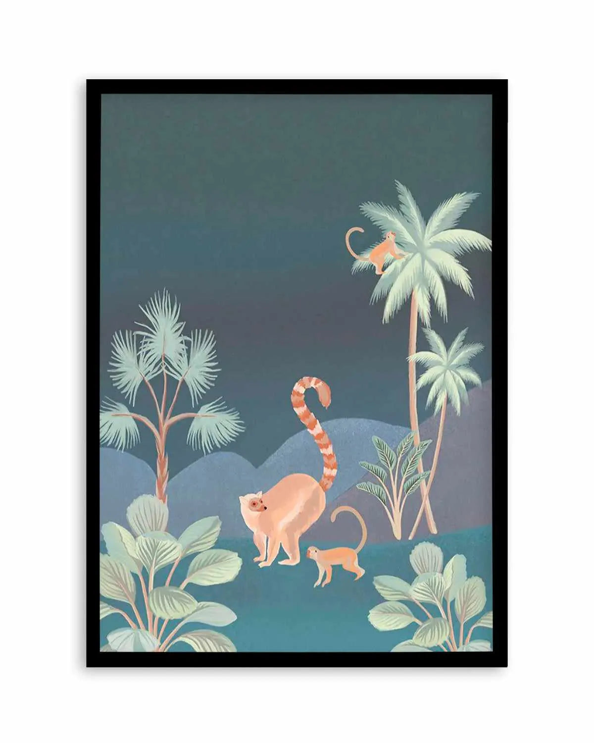 Jungle Monkeys in Midnight Art Print from Olive et Oriel where you can shop wallpaper and artworks online