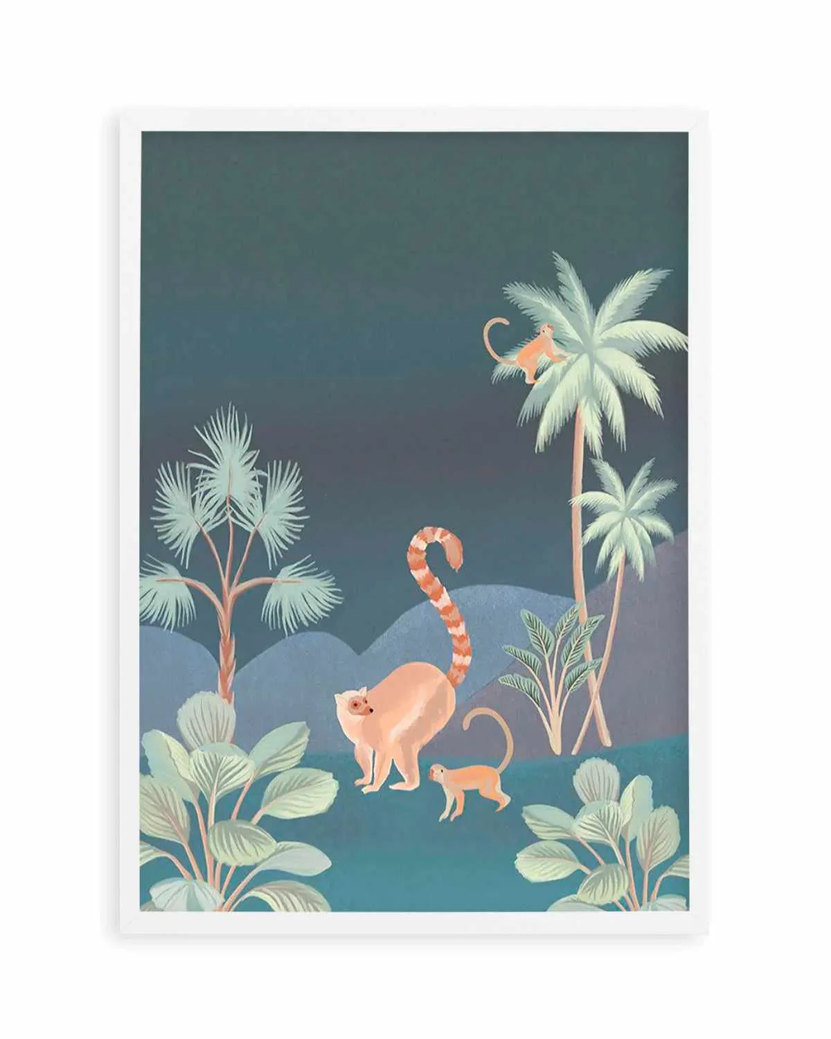 Jungle Monkeys in Midnight Art Print from Olive et Oriel where you can shop wallpaper and artworks online