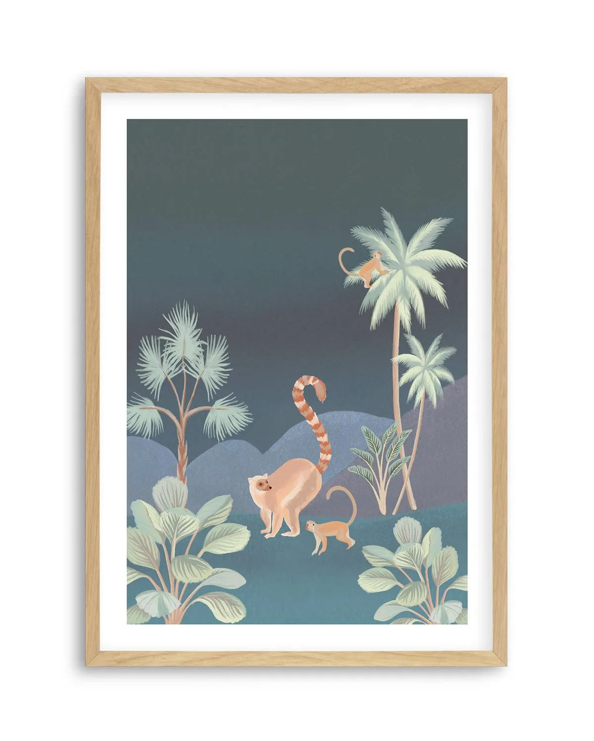 Jungle Monkeys in Midnight Art Print-PRINT-Olive et Oriel-Olive et Oriel-A5 | 5.8" x 8.3" | 14.8 x 21cm-Oak-With White Border-Buy-Australian-Art-Prints-Online-with-Olive-et-Oriel-Your-Artwork-Specialists-Austrailia-Decorate-With-Coastal-Photo-Wall-Art-Prints-From-Our-Beach-House-Artwork-Collection-Fine-Poster-and-Framed-Artwork