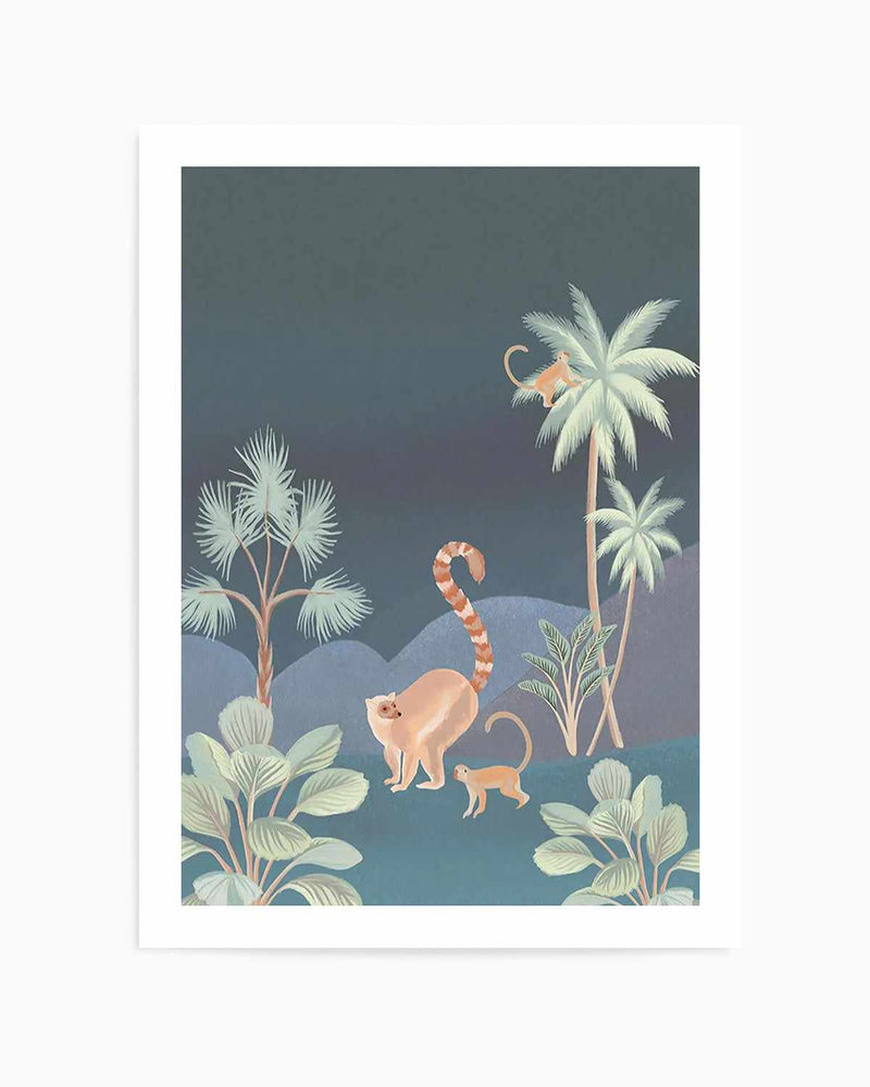 Jungle Monkeys in Midnight Art Print