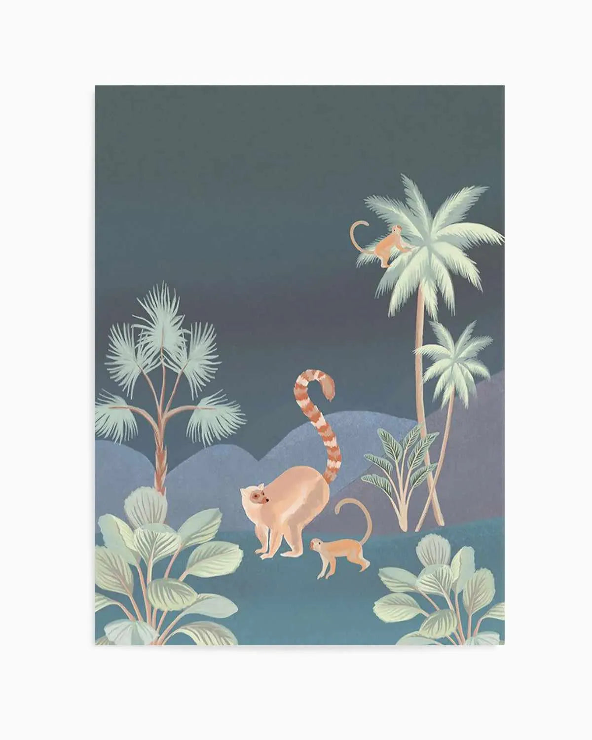 Jungle Monkeys in Midnight Art Print from Olive et Oriel where you can shop wallpaper and artworks online