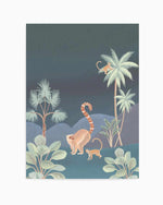 Jungle Monkeys in Midnight Art Print