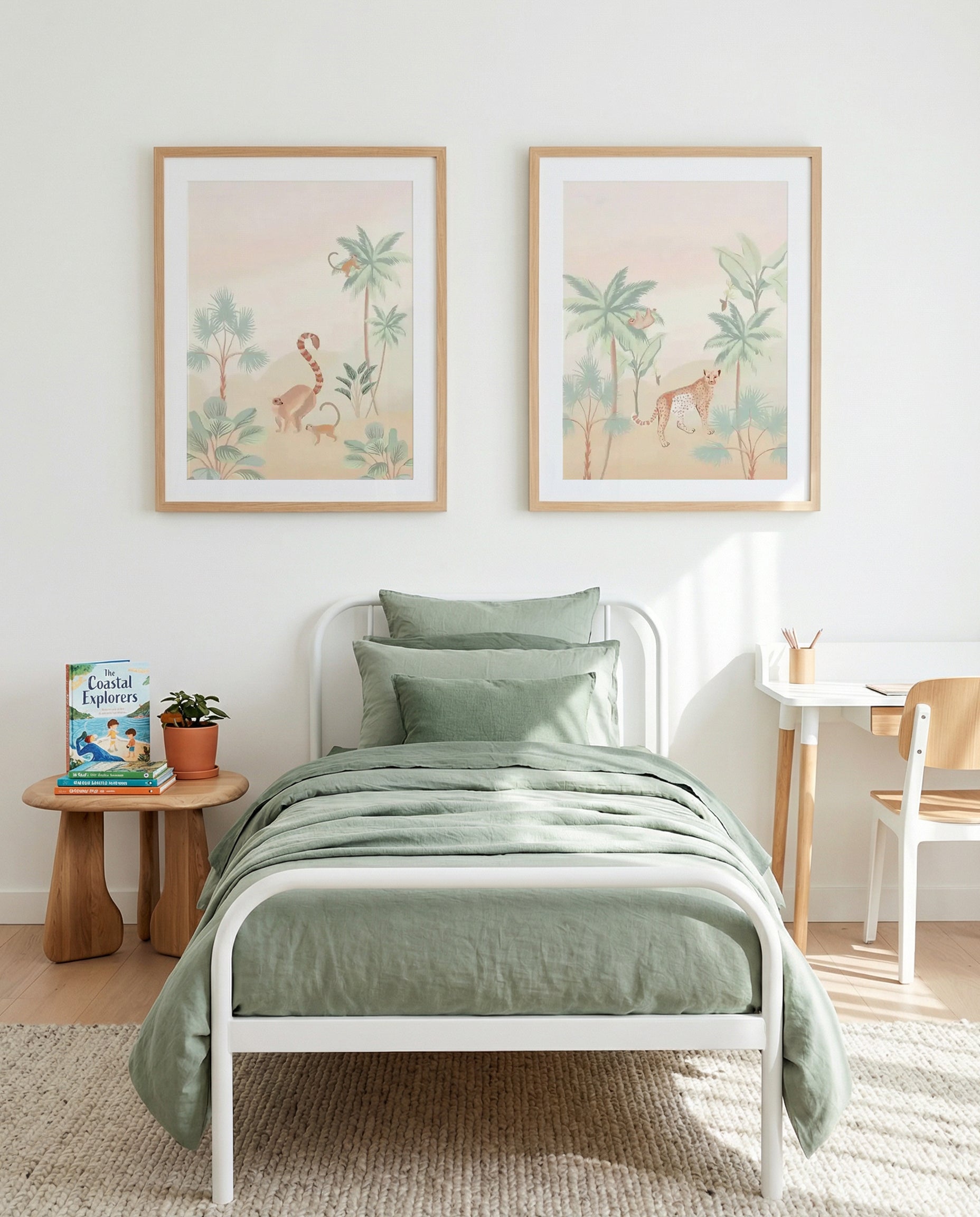 Jungle Monkeys & Jungle Cheetah Art Print Set of 2 | Matching Wall Art