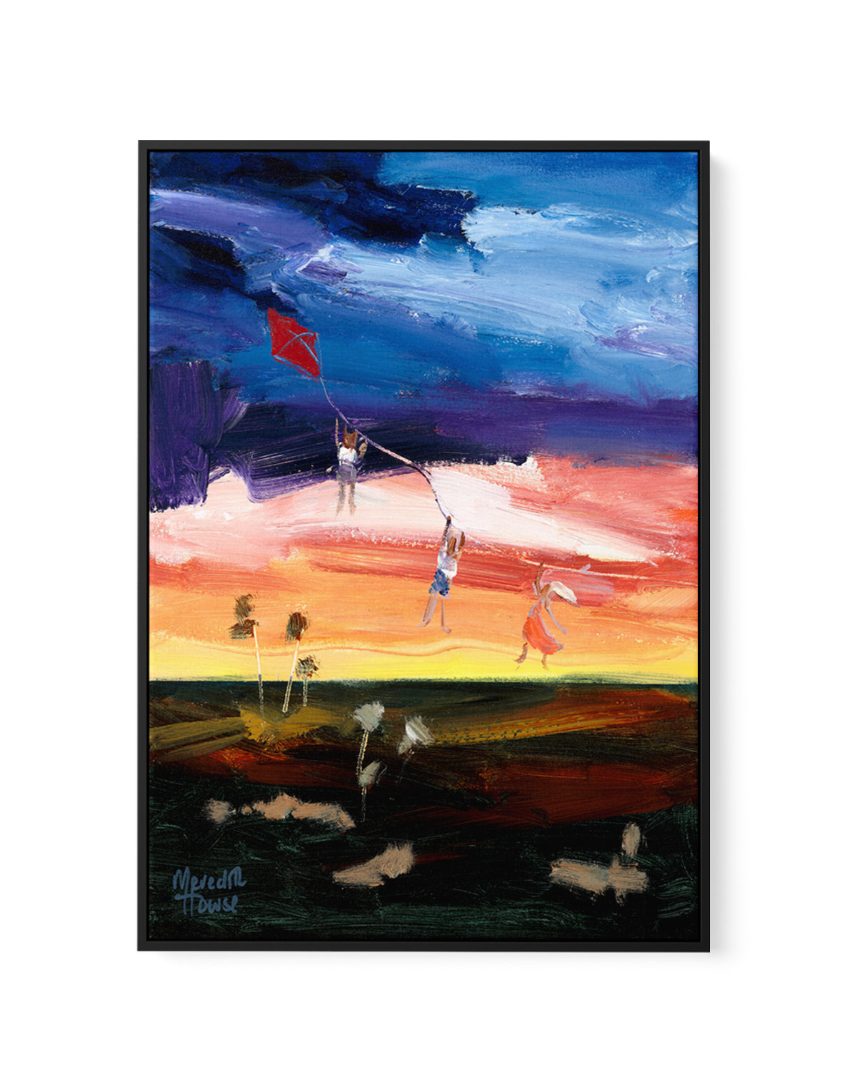 Kite Flying Kids over the Outback by Meredith Howse | Framed Canvas Art Print