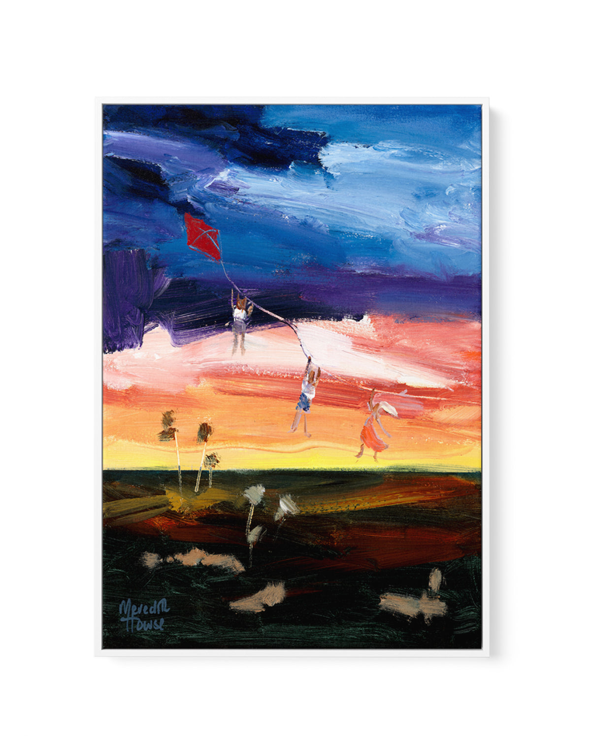 Kite Flying Kids over the Outback by Meredith Howse | Framed Canvas Art Print