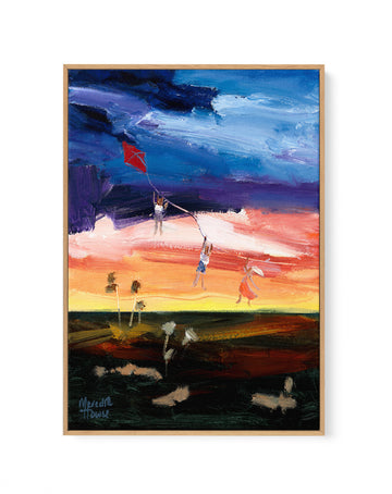 Kite Flying Kids over the Outback by Meredith Howse | Framed Canvas Wall Art