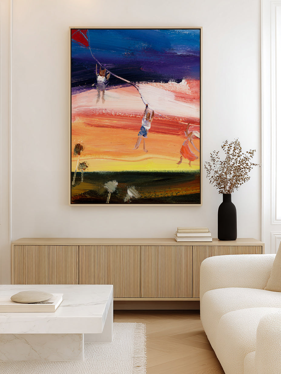 Kite Flying Kids over the Outback by Meredith Howse | Framed Canvas Art Print