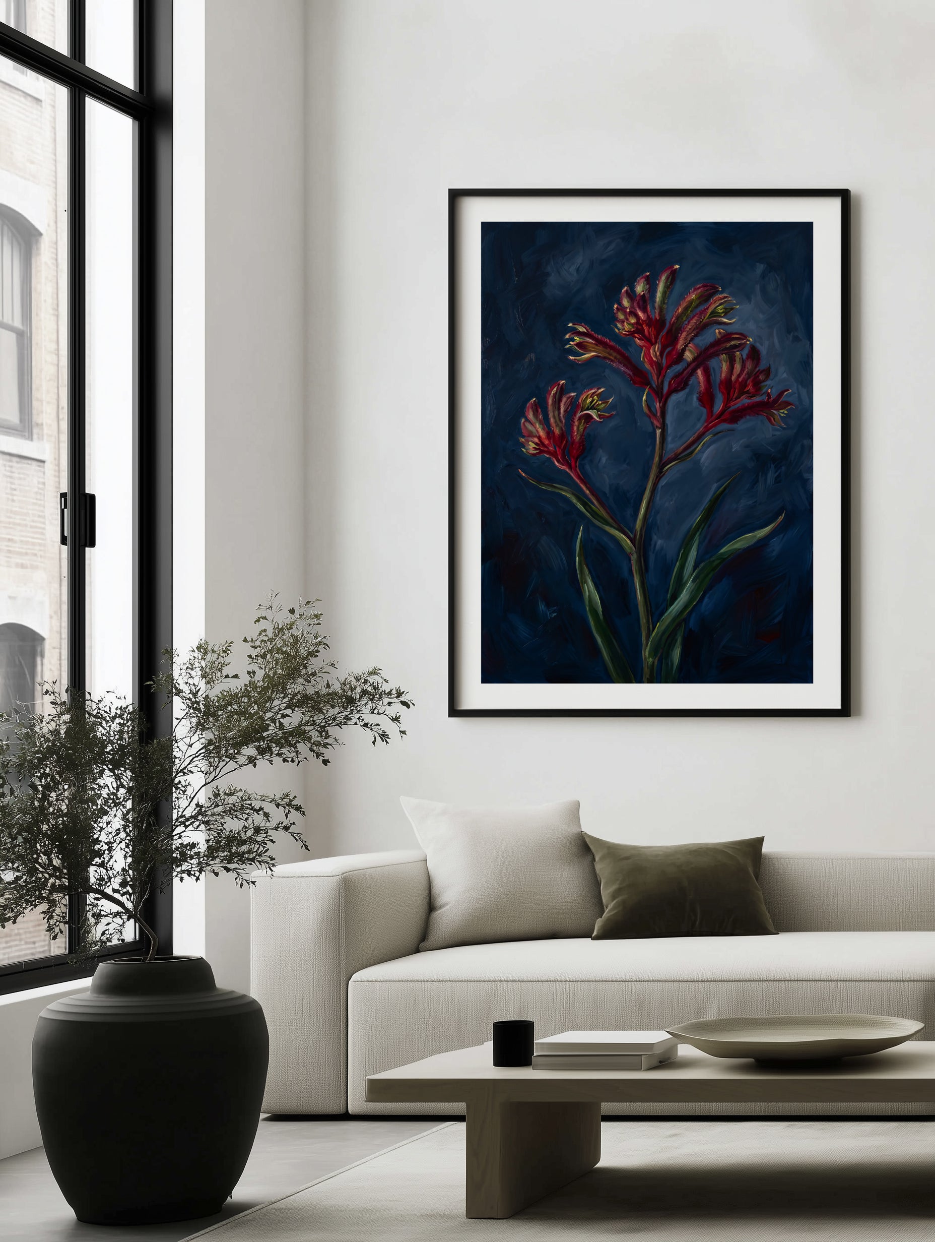 Kangaroo Paw I On Navy Botanicals Study | Art Print