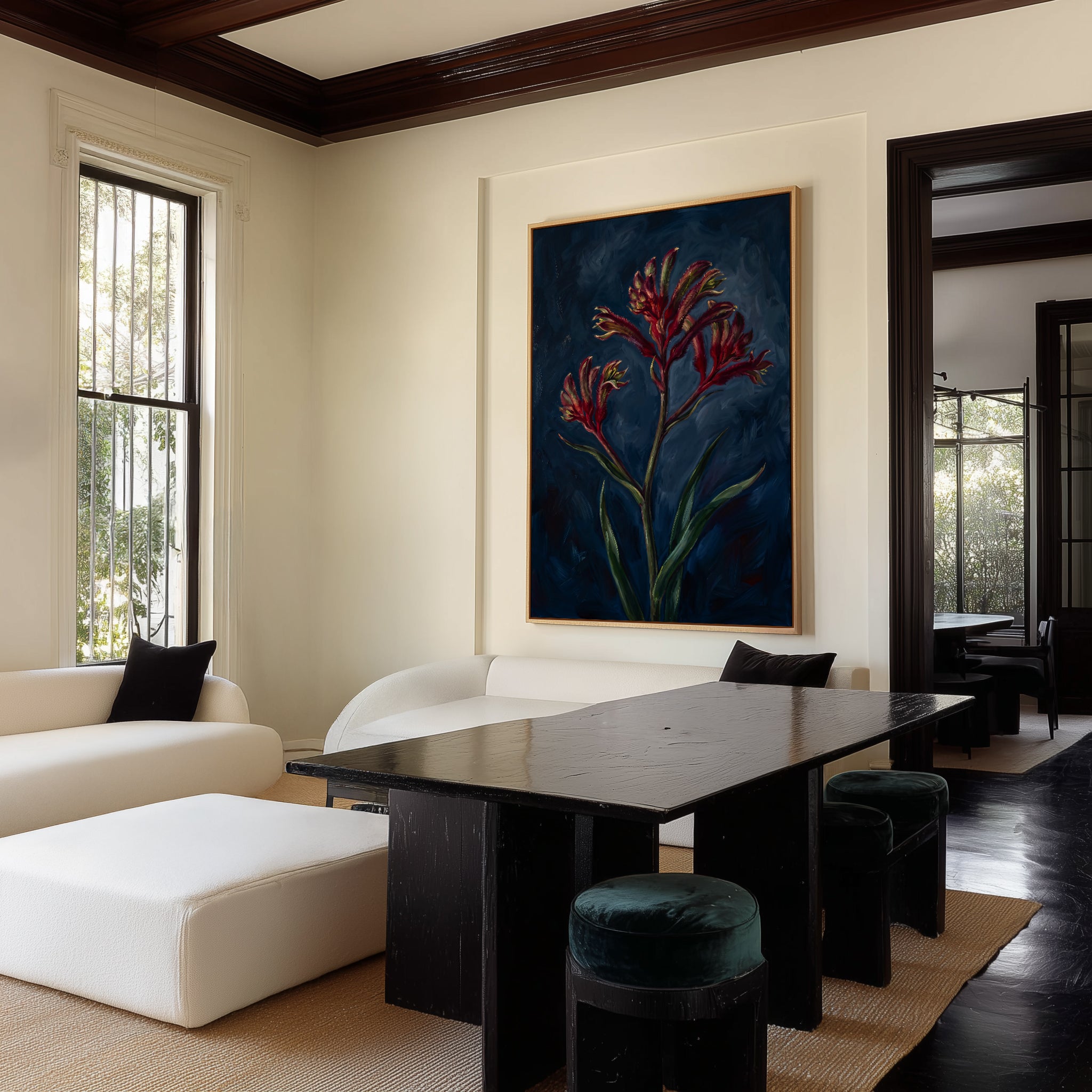 Kangaroo Paw I On Navy Botanicals Study | Framed Canvas Art Print