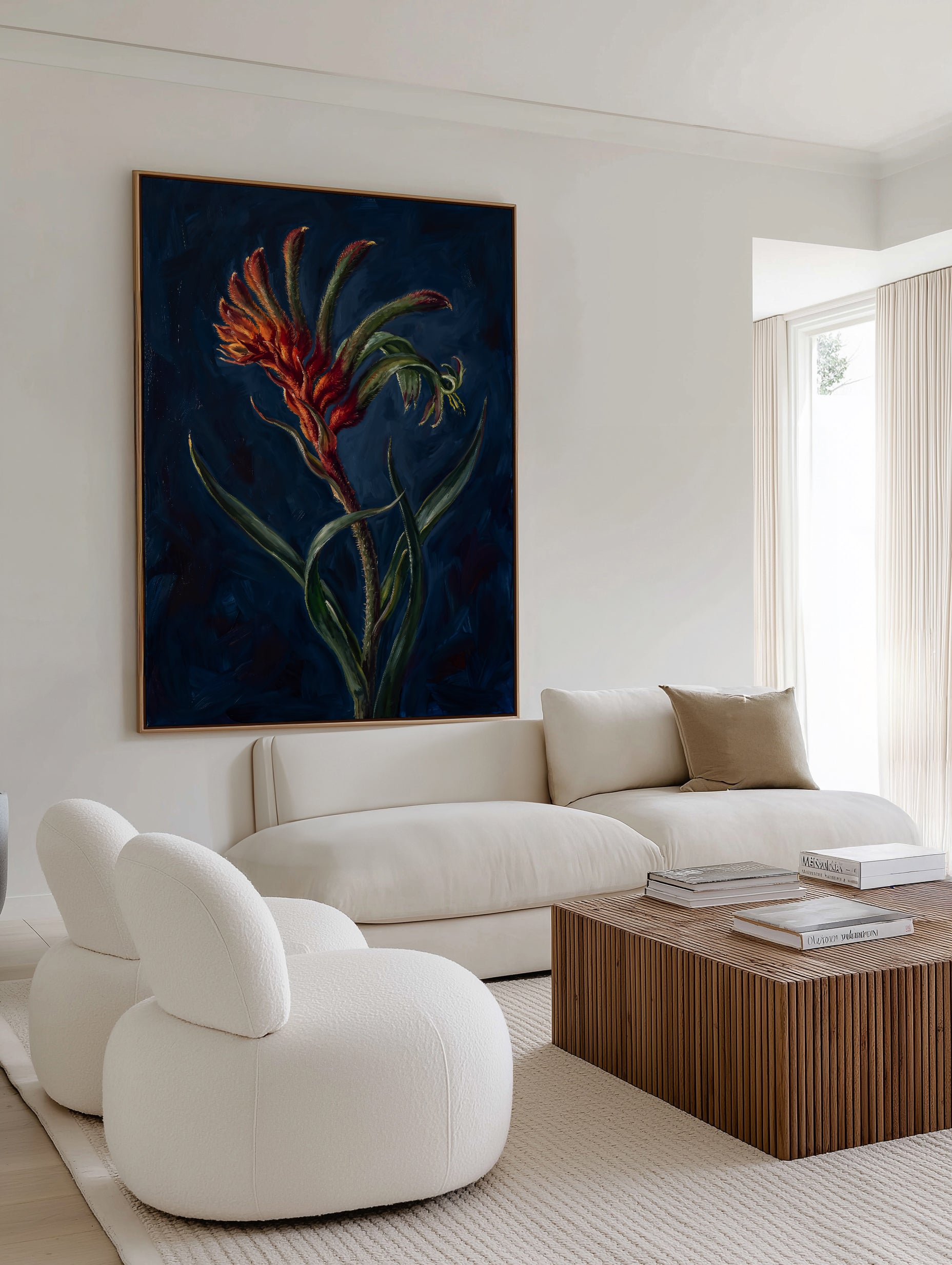 Kangaroo Paw II On Navy Botanicals Study | Framed Canvas Art Print