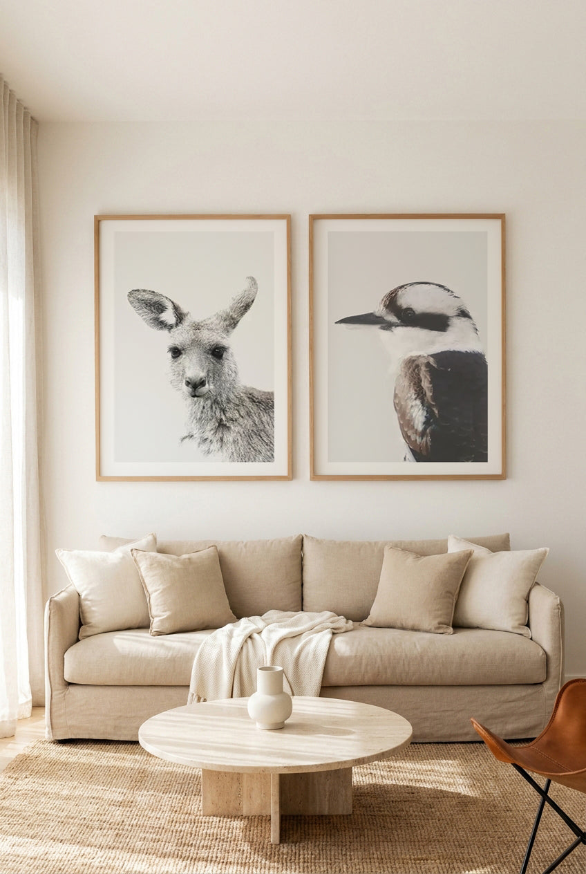 Kangaroo & Kookabuura Art Print Set of 2 | Matching Wall Art