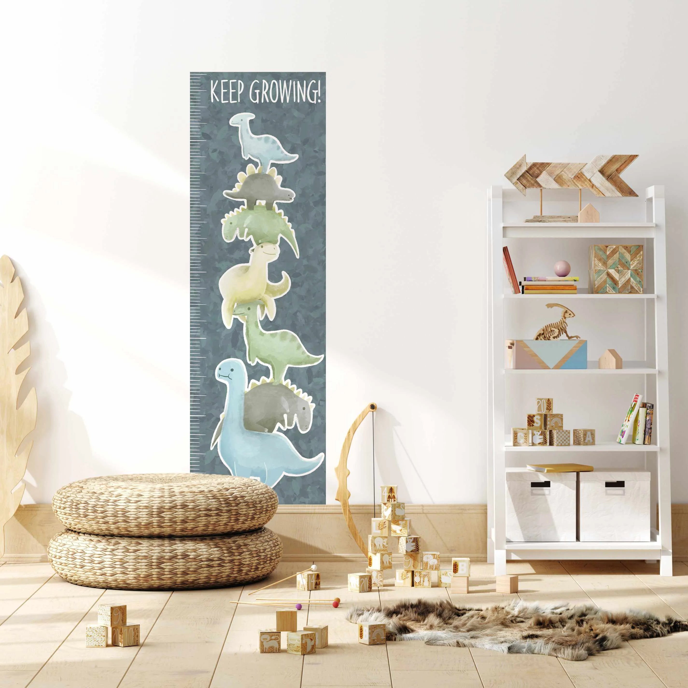 Keep Growing Dinosaur Height Chart Decal-Decals-Olive et Oriel-Decorate your kids bedroom wall decor with removable wall decals, these fabric kids decals are a great way to add colour and update your children's bedroom. Available as girls wall decals or boys wall decals, there are also nursery decals.