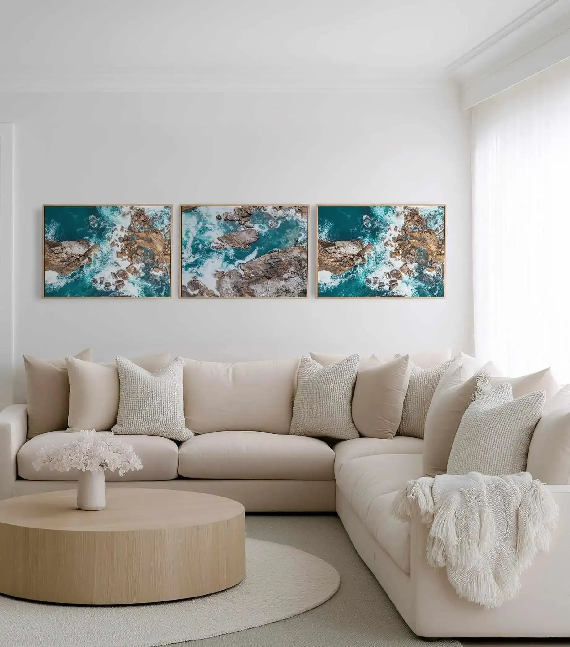 Kianinny Bay I Tathra | Aerial Photo Wall Framed Canvas Art Print from Olive et Oriel where you can shop wallpaper and artworks online