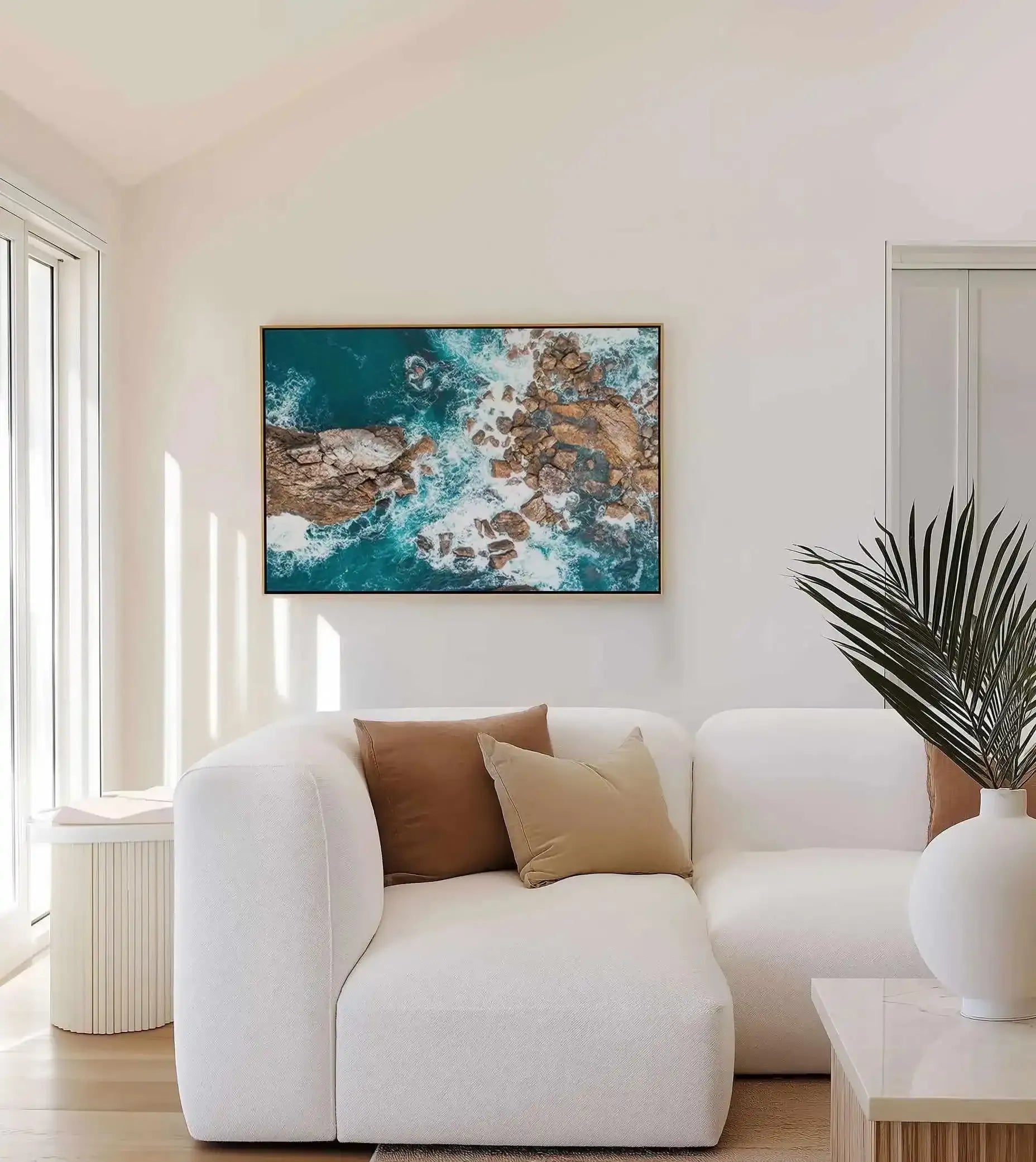 Kianinny Bay I Tathra | Aerial Photo Wall Framed Canvas Art Print from Olive et Oriel where you can shop wallpaper and artworks online