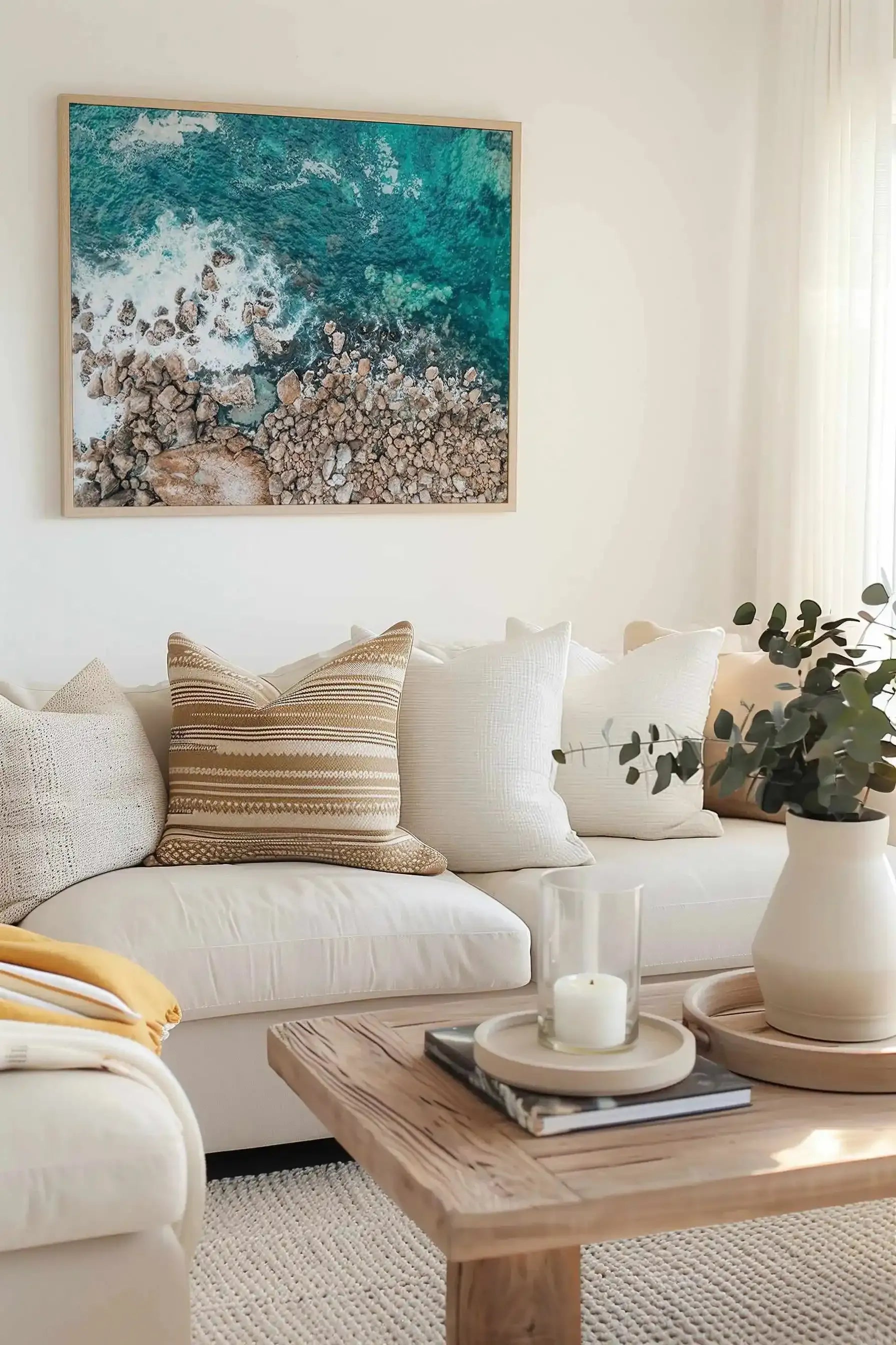 Kianinny Bay II Tathra | Aerial Photo Wall Framed Canvas Art Print from Olive et Oriel where you can shop wallpaper and artworks online