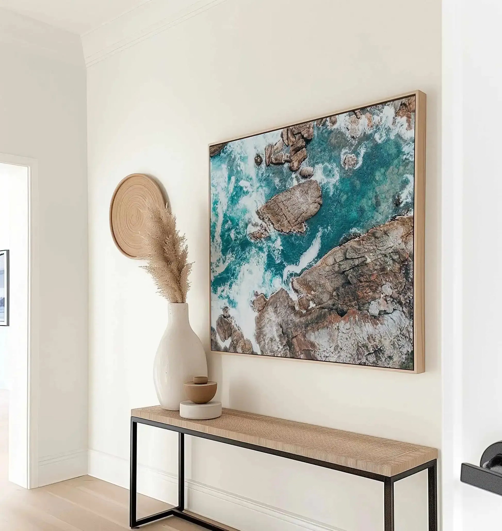 Kianinny Bay III Tathra | Aerial Photo Wall Framed Canvas Art Print from Olive et Oriel where you can shop wallpaper and artworks online