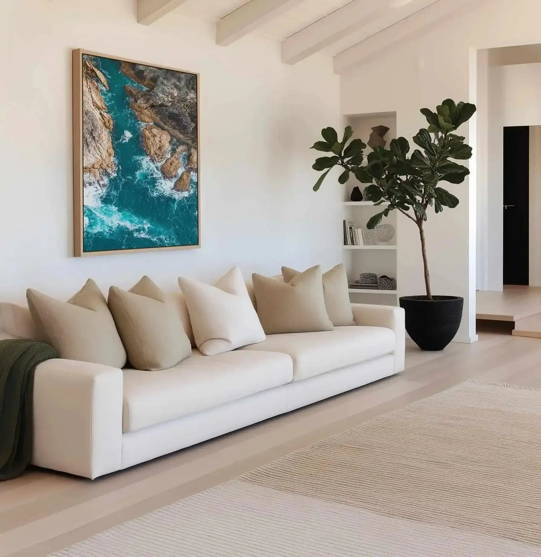 Kianinny Bleue Tathra | Aerial Photo Wall Framed Canvas Art Print from Olive et Oriel where you can shop wallpaper and artworks online