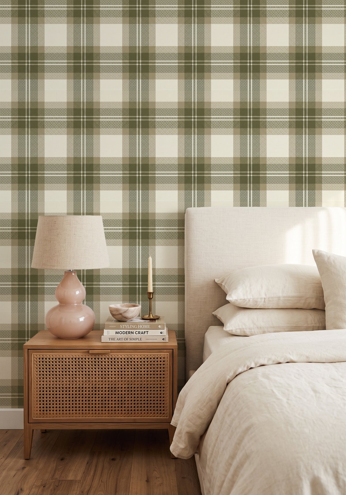 Kingsley Tartan in Khaki Green Wallpaper