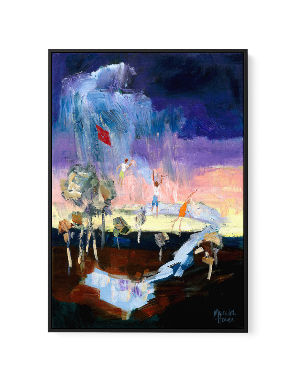 Kite Flying Kids by Meredith Howse | Framed Canvas Art Print