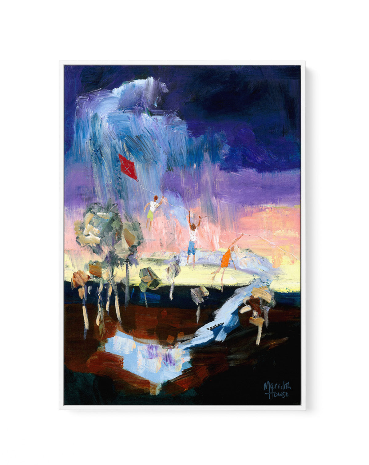 Kite Flying Kids by Meredith Howse | Framed Canvas Art Print