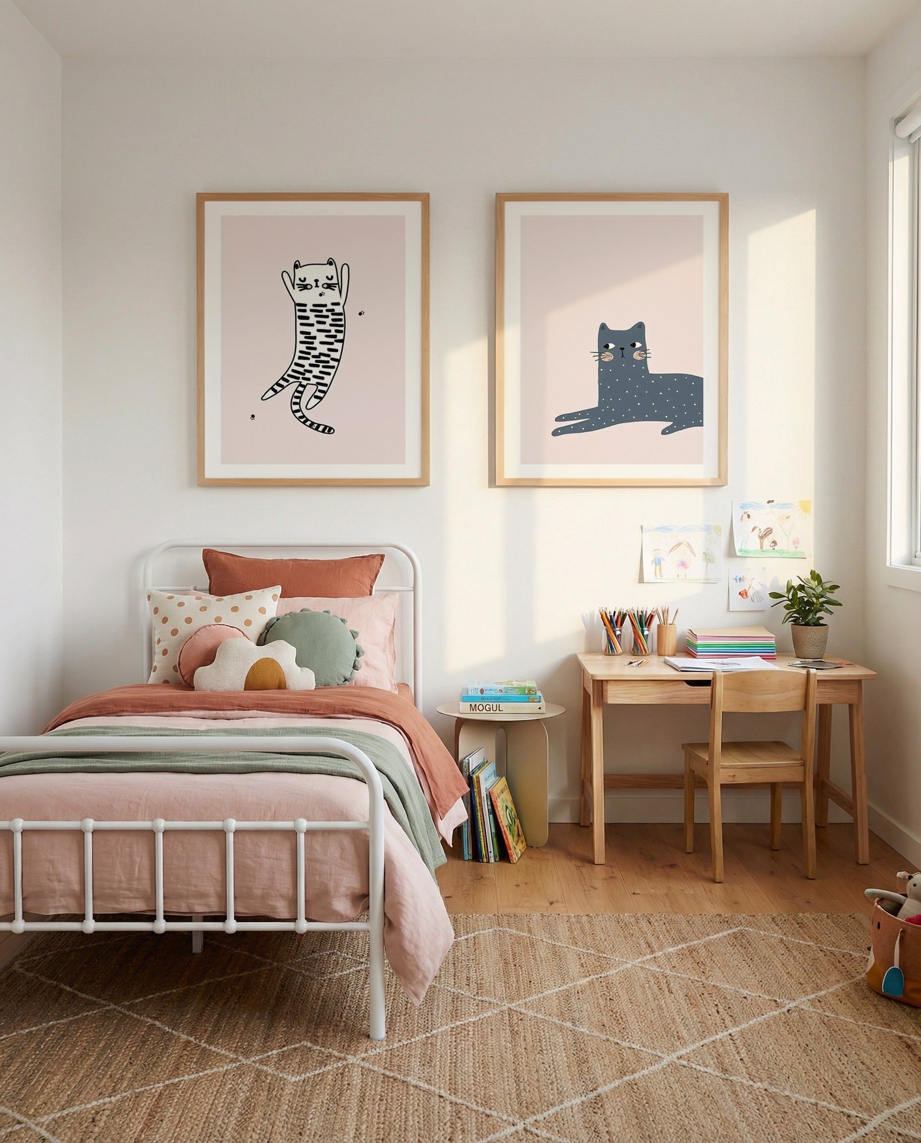 Kitty Kat Pink I & III Art Print Set of 2 | Matching Wall Art
