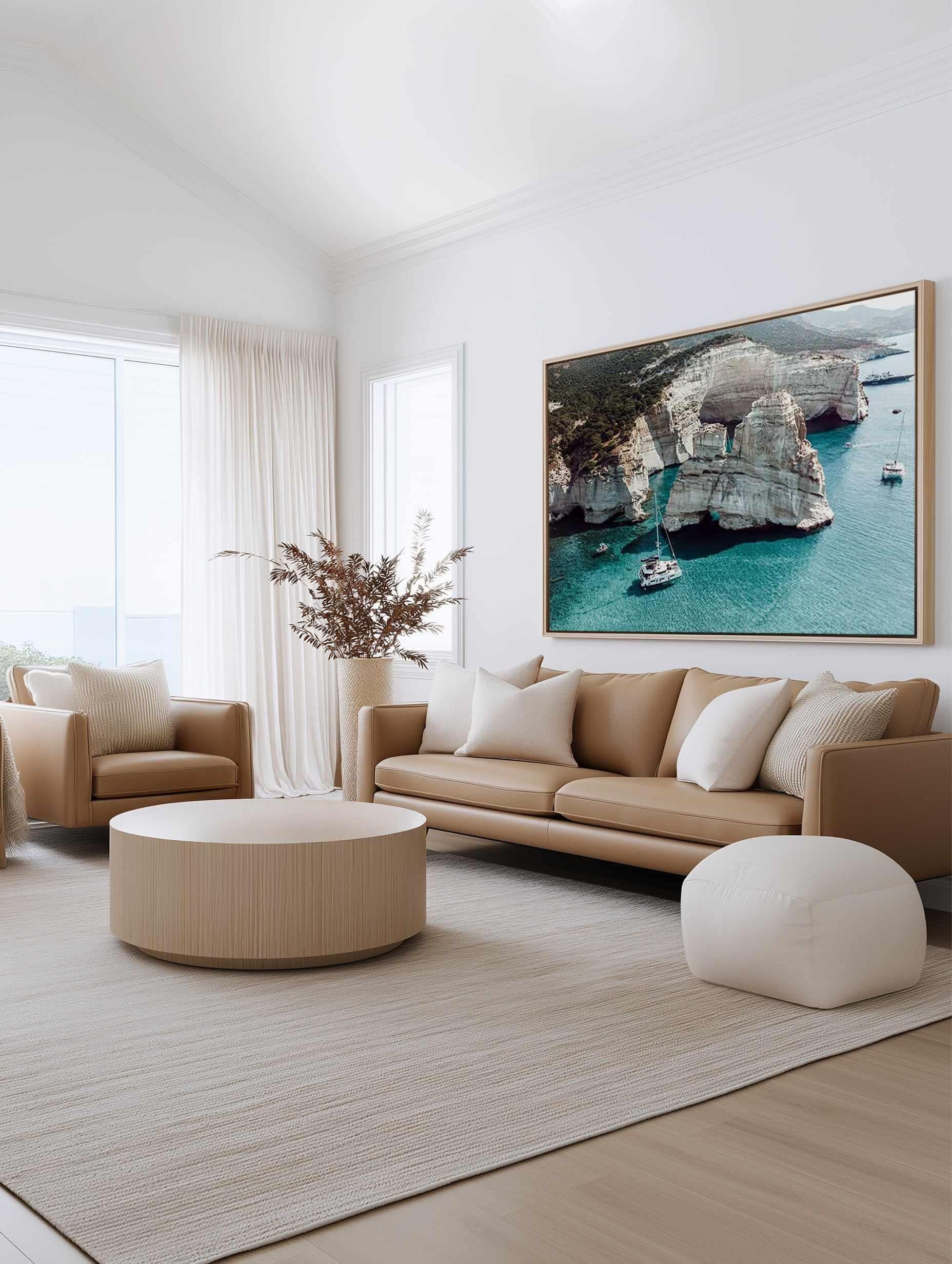 Kleftiko Milos | Aerial Photo Wall Framed Canvas Art Print from Olive et Oriel where you can shop wallpaper and artworks online