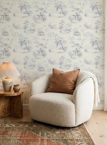 Koi Pond Gardens Toile de Jouy Wallpaper