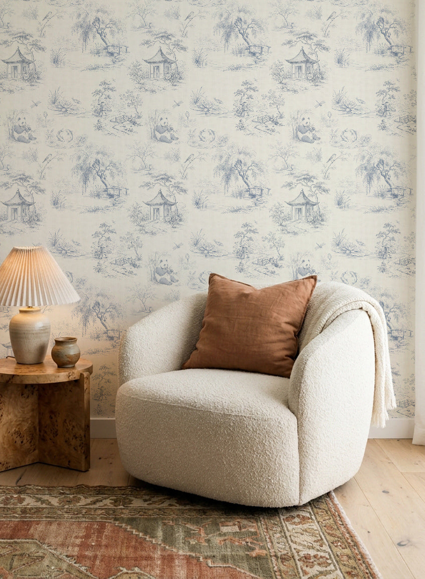 Koi Pond Gardens Toile de Jouy Wallpaper
